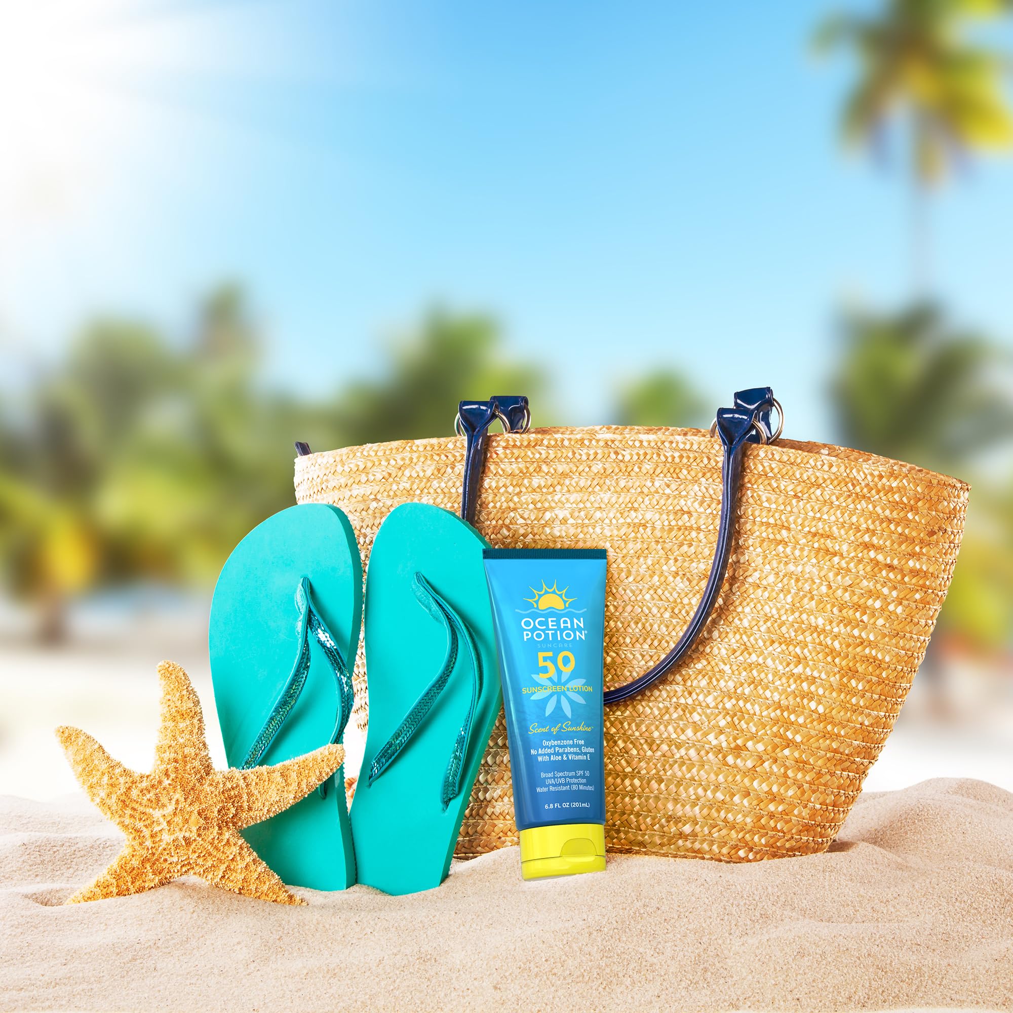 Ocean Potion applied to shoulder demonstrating water-resistant protection benefit