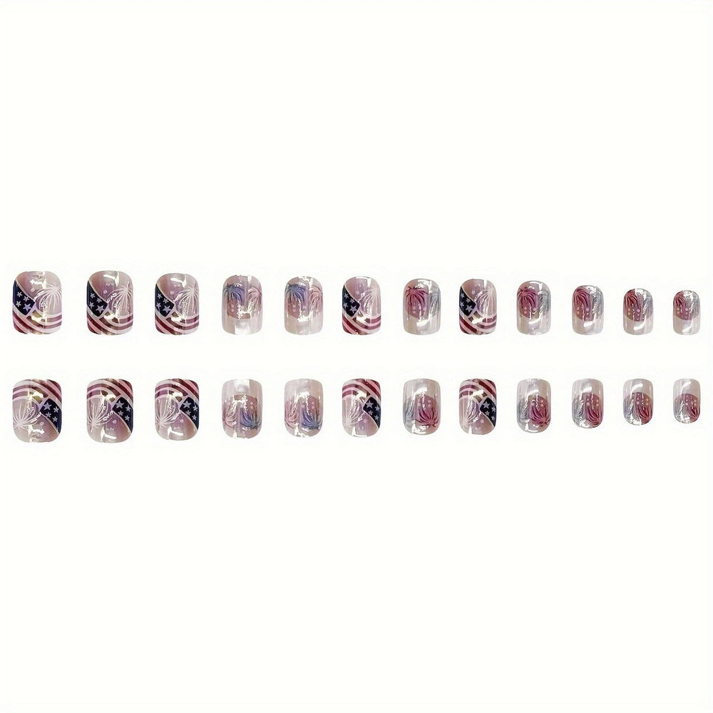 OCOUYVD close-up of fireworks nail art, highlighting festive fine-detail durability