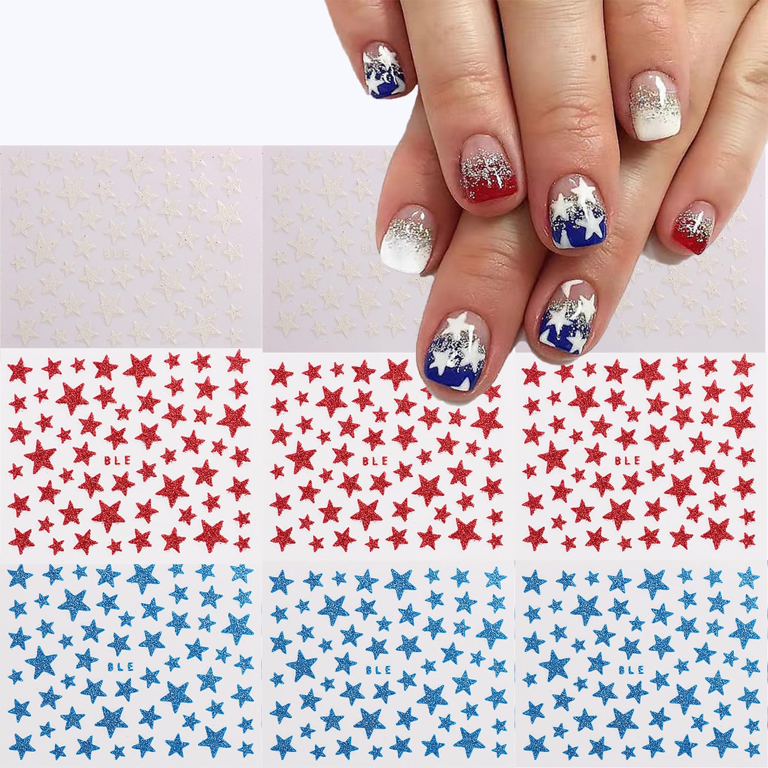 OCOUYVD front packaging showing patriotic nail sticker sheets and branding, easy holiday styling