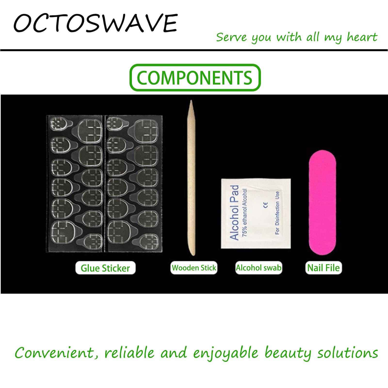 octoswave hand applying a press-on nail for quick salon-style finish