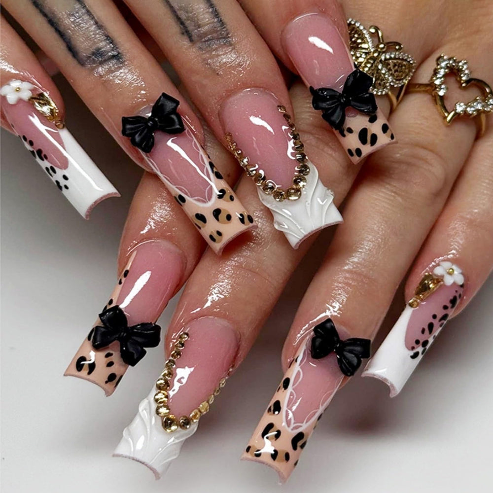 octoswave front view showing leopard and bow for instant stylish nails