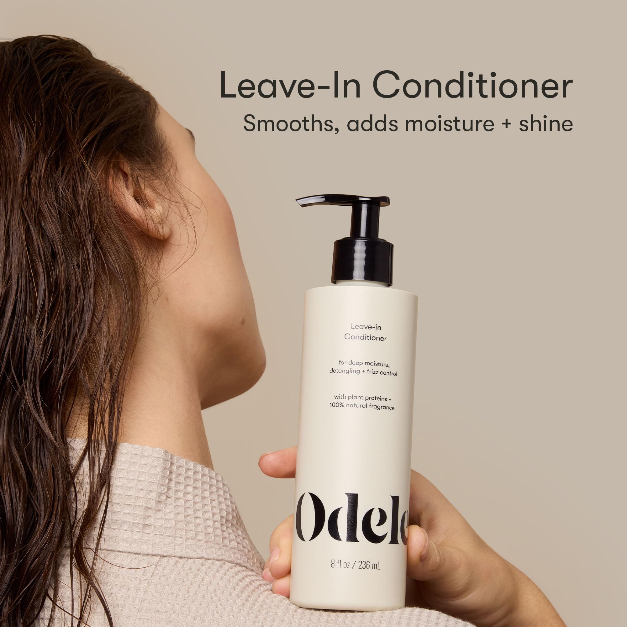 Odele pump dispenser closeup showing easy dosing and mess-free application benefit