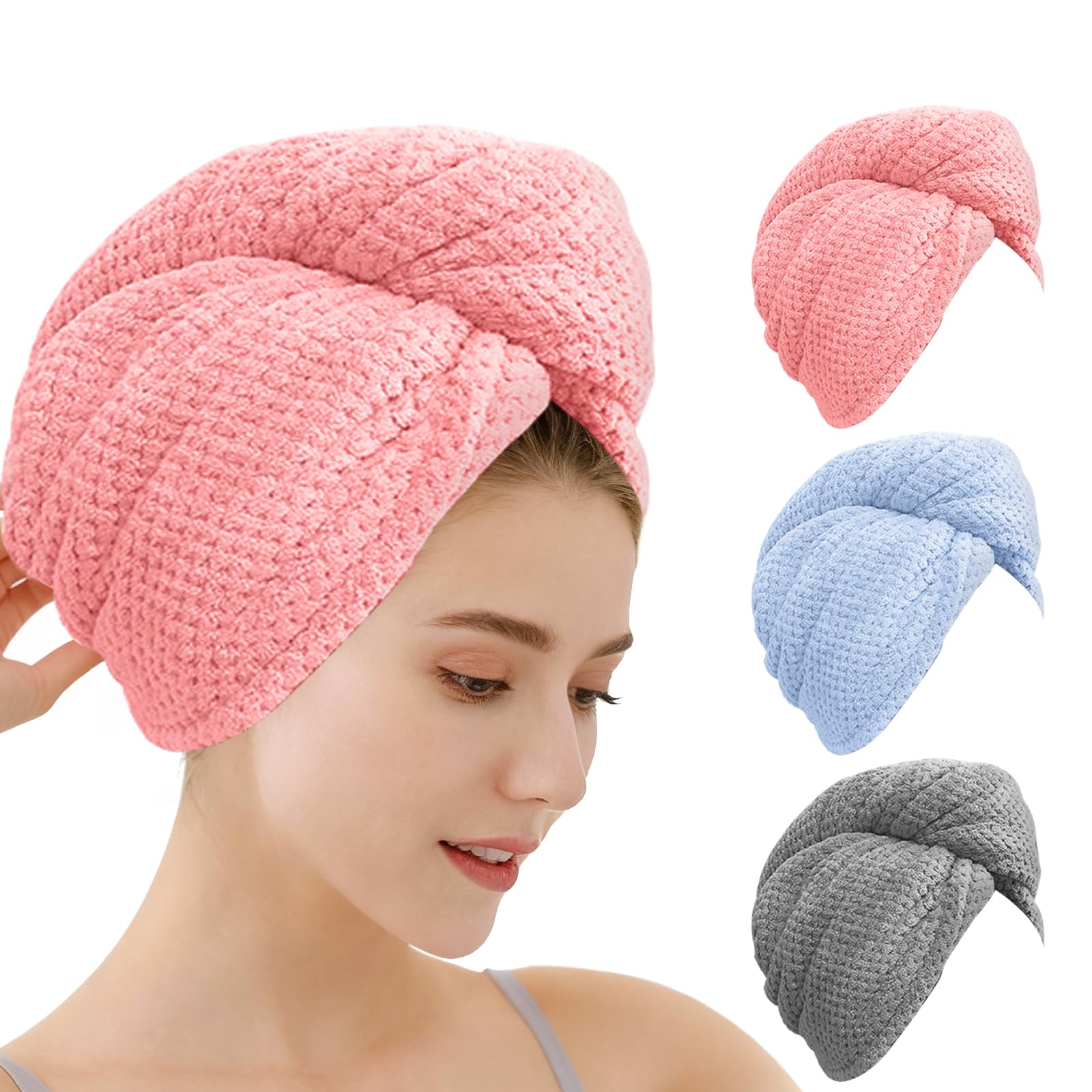 OEAGO front packaging showing three microfiber hair towels and compact gift-ready set
