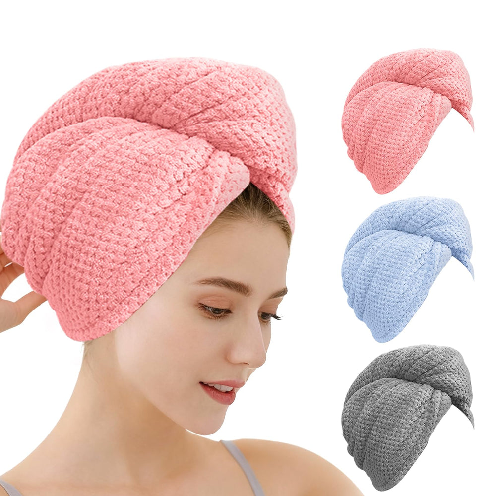 OEAGO front packaging showing three microfiber hair towels and compact gift-ready set