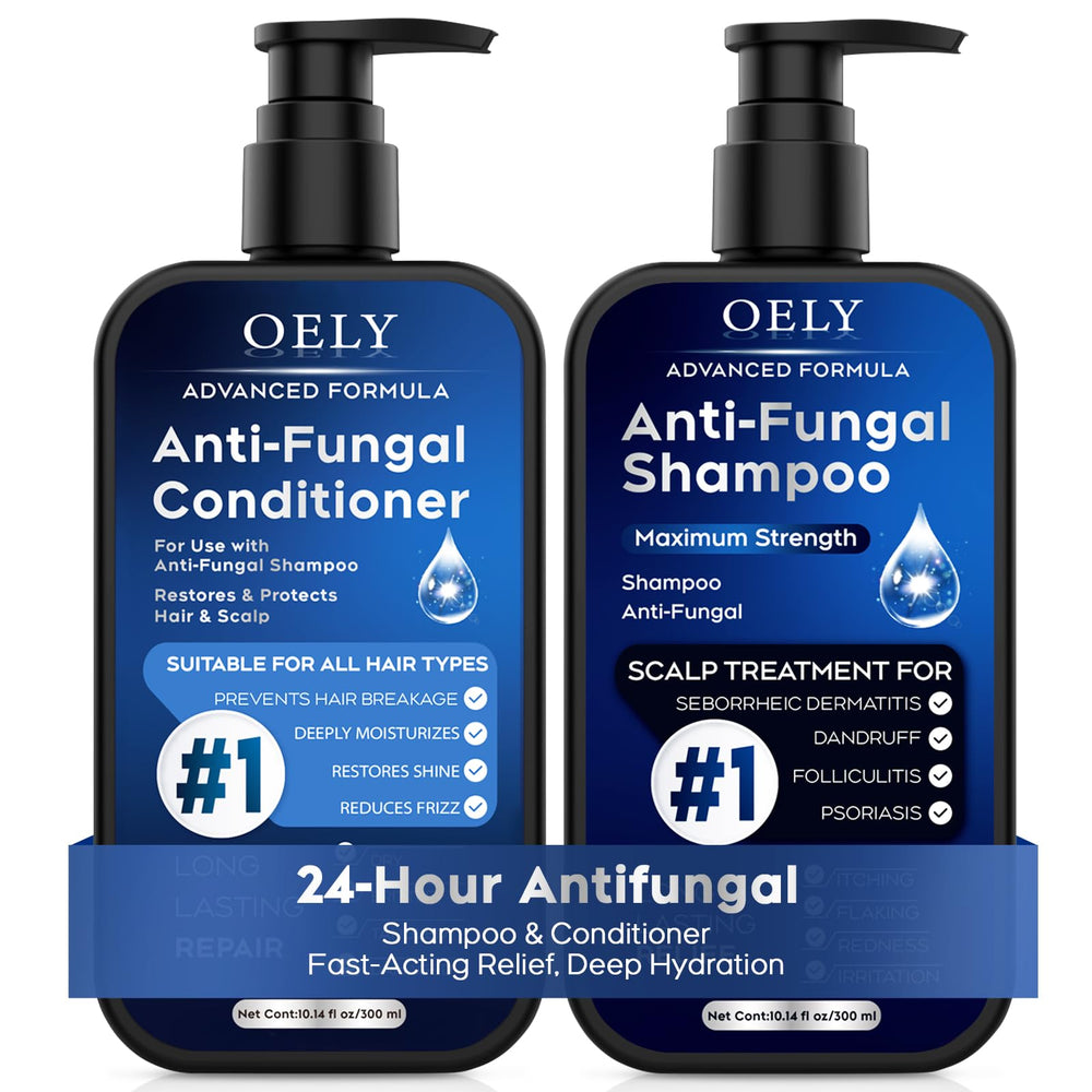 oely front packaging showing full shampoo and conditioner set and clear benefits