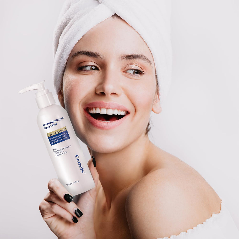 Oeneis gel spread on cheek lifestyle image conveys hydrated skin