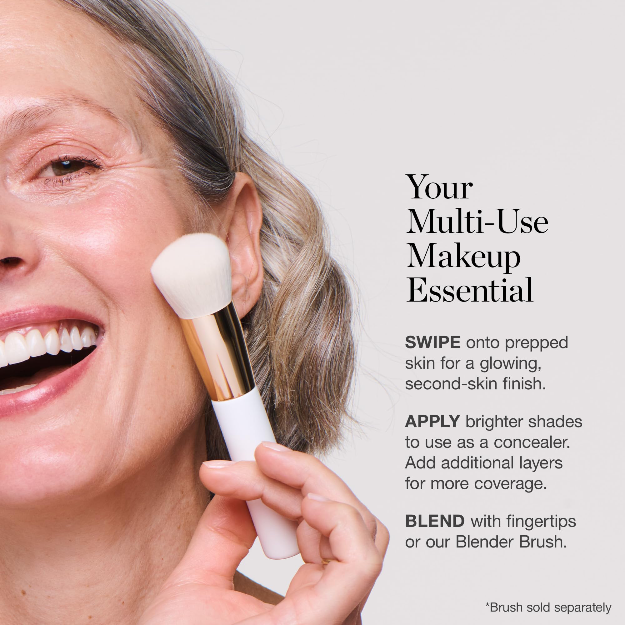 Ogee blender brush with stick product demonstrates easy buffing benefit