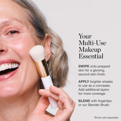 Ogee blender brush with stick product demonstrates easy buffing benefit