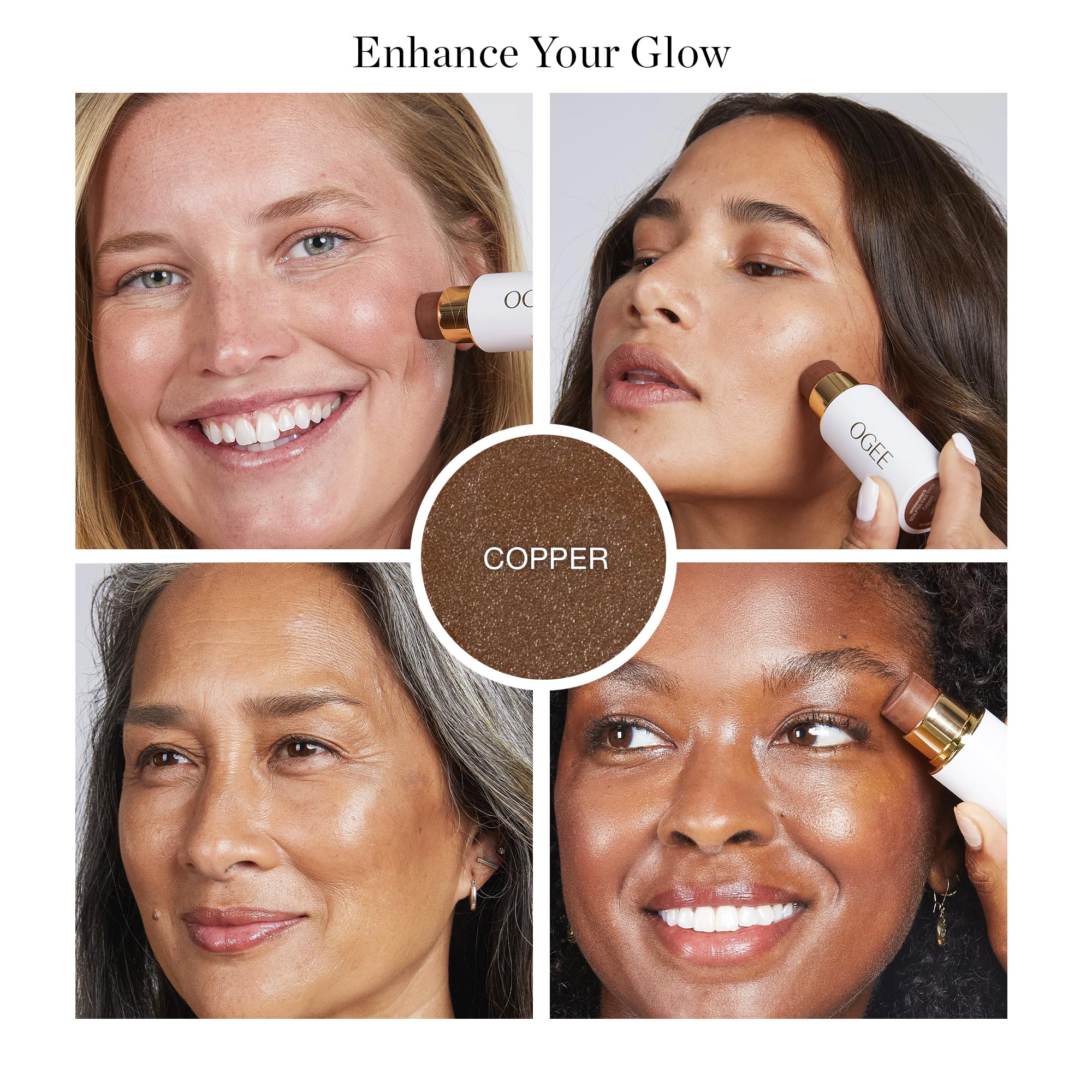 Ogee bronzer texture swatch highlighting creamy blendability for seamless finish