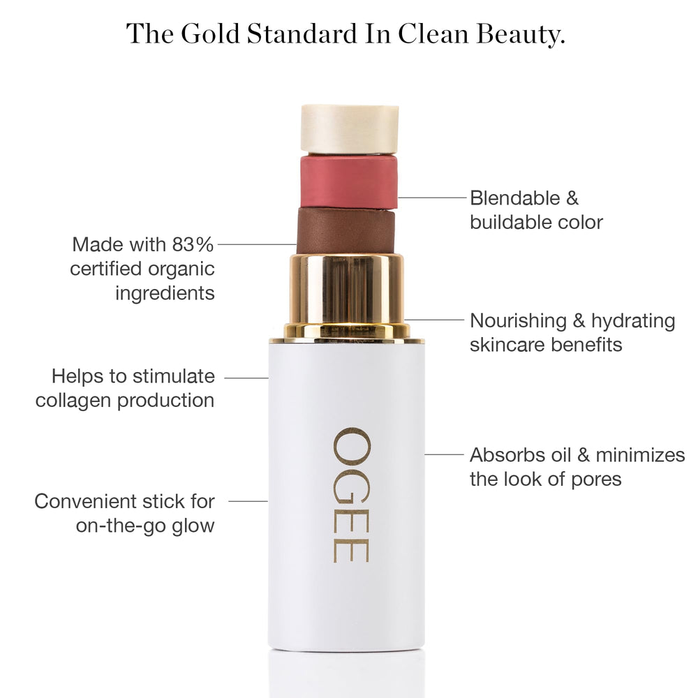 Ogee stick held in hand to show compact travel size and convenience