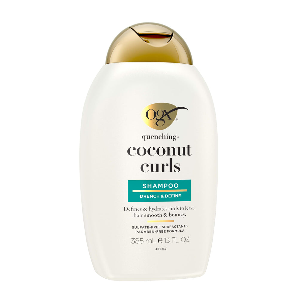 OGX after-use bouncy defined curls showing improved shape and shine from product