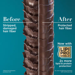 OGX application in shower showing conditioner on hair and improved detangling benefit