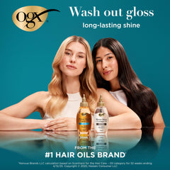 OGX being applied to dry hair, demonstrating improved detangling and prep