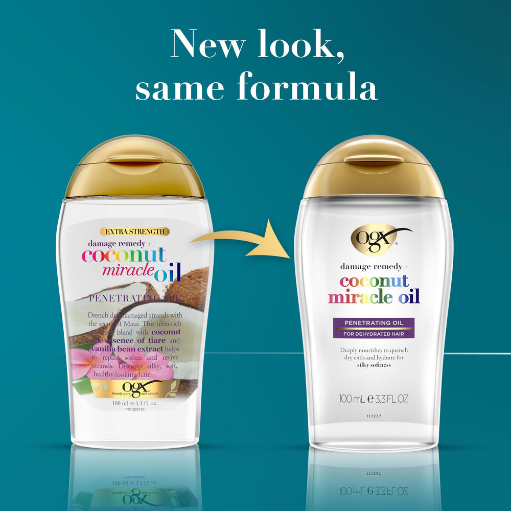 OGX applying oil to hair with fingertips to reduce frizz and tame flyaways
