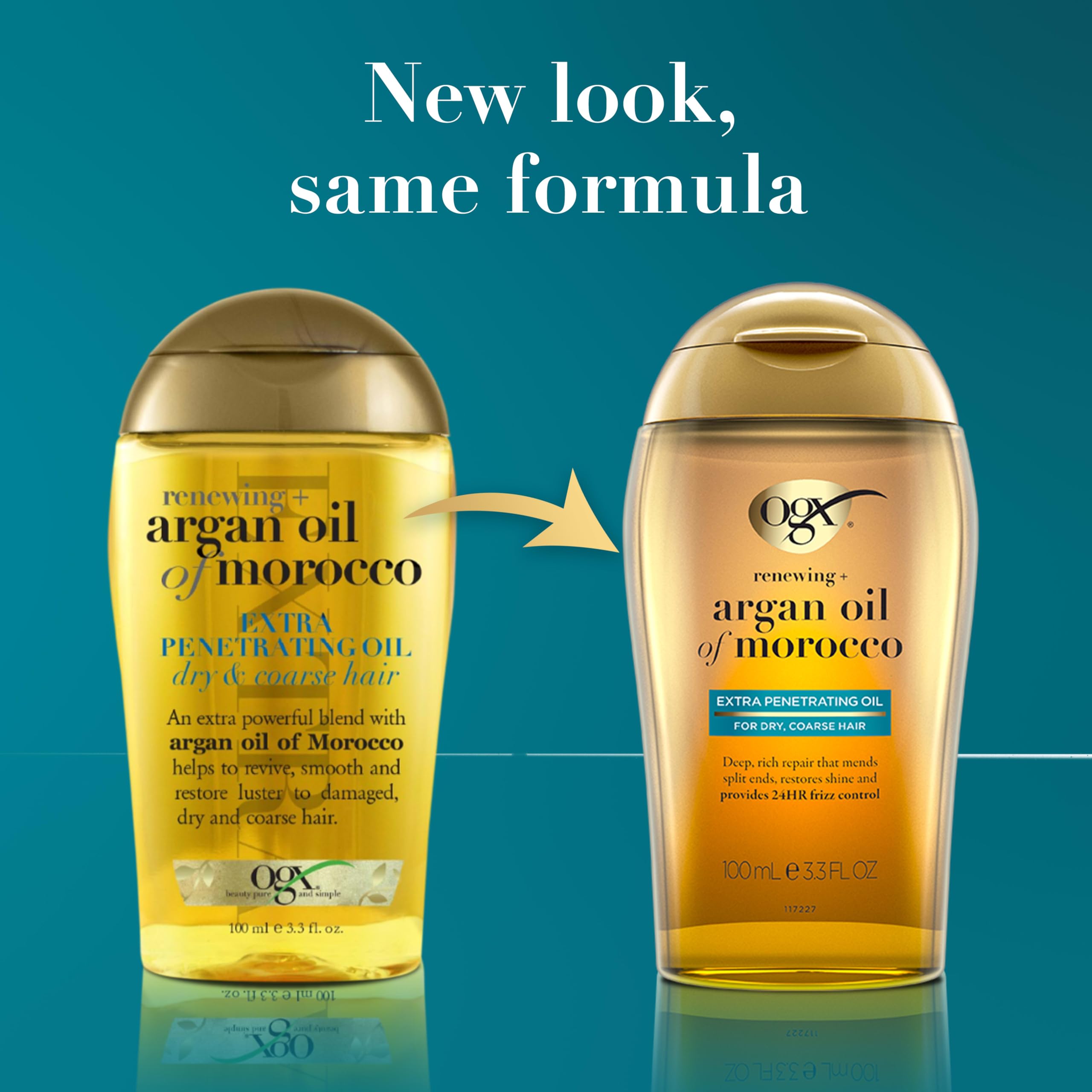 OGX applying oil to damp hair to hydrate and reduce frizz