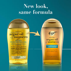 OGX applying oil to damp hair to hydrate and reduce frizz