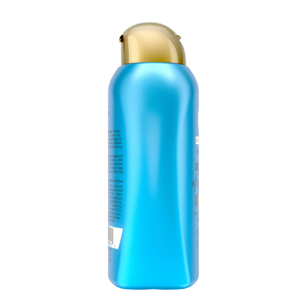 OGX cold-pressed argan oil with product to highlight nourishing benefit