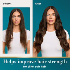 OGX argan oil pouring close-up to show clear lightweight consistency and absorption