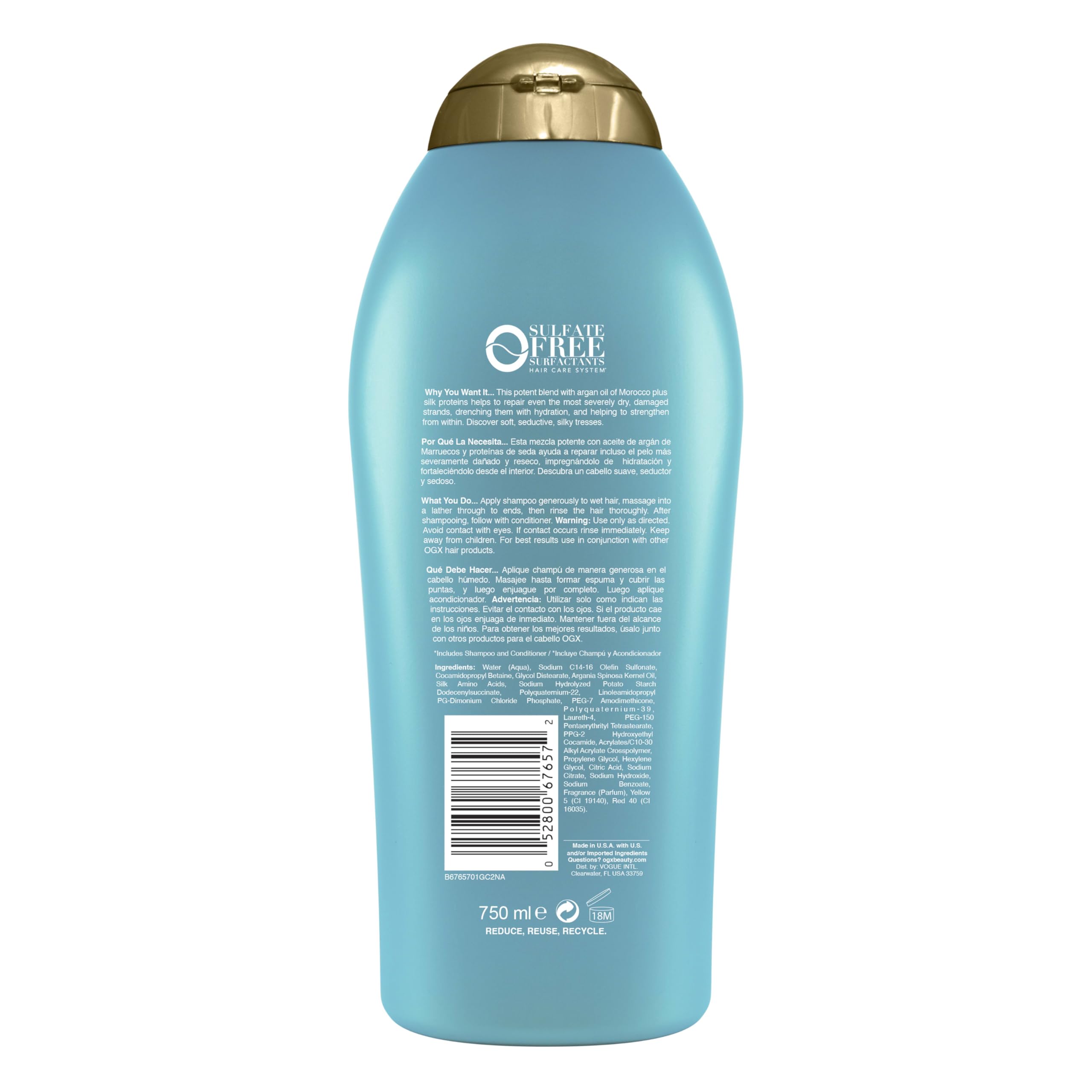 OGX shampoo on bathroom shelf in lifestyle scene suggesting daily care ritual