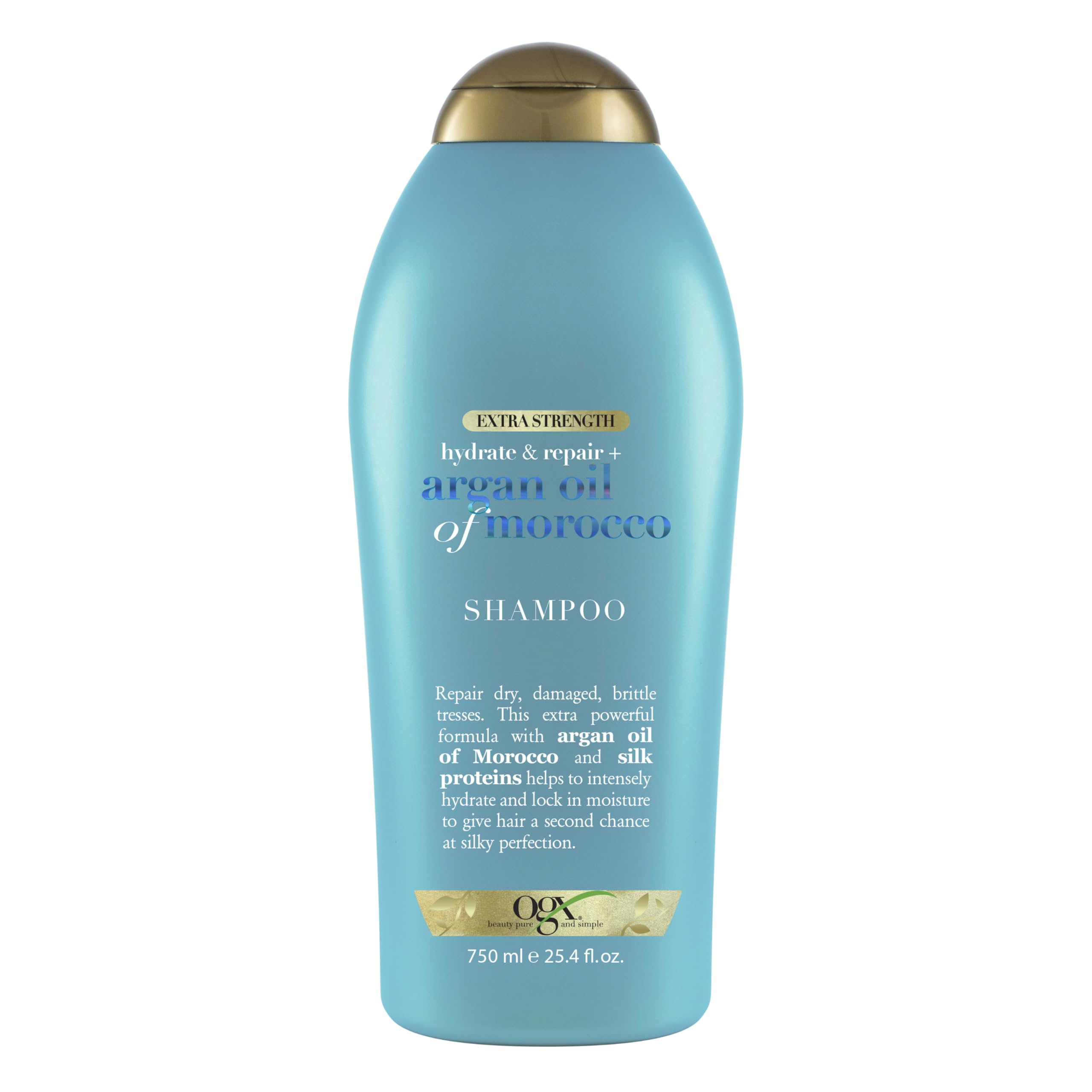 OGX front bottle view showing label and 25.4 fl oz size with moisturizing benefit