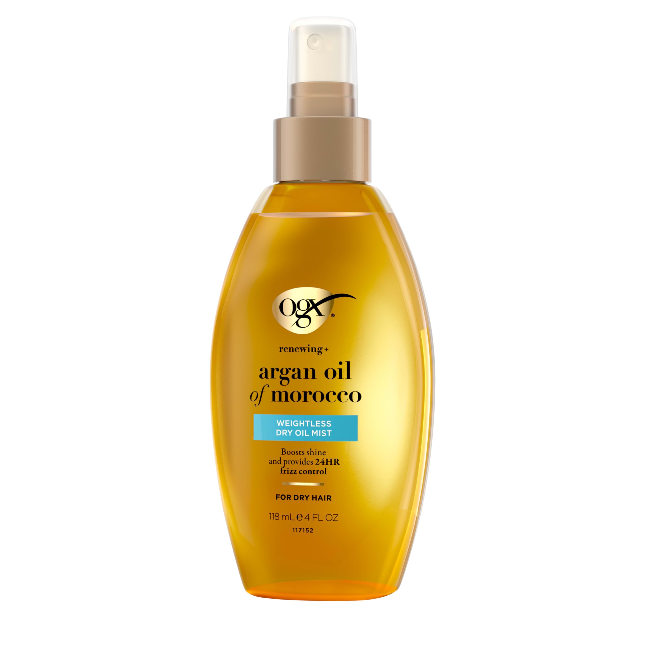 ogx 4oz bottle in hand shows compact travel-friendly size