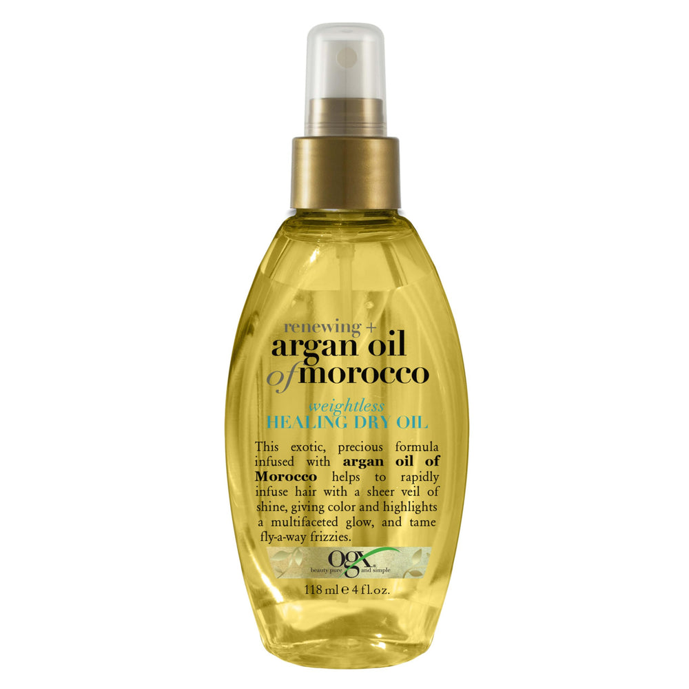 ogx front packaging shows bottle and clear product benefit shine