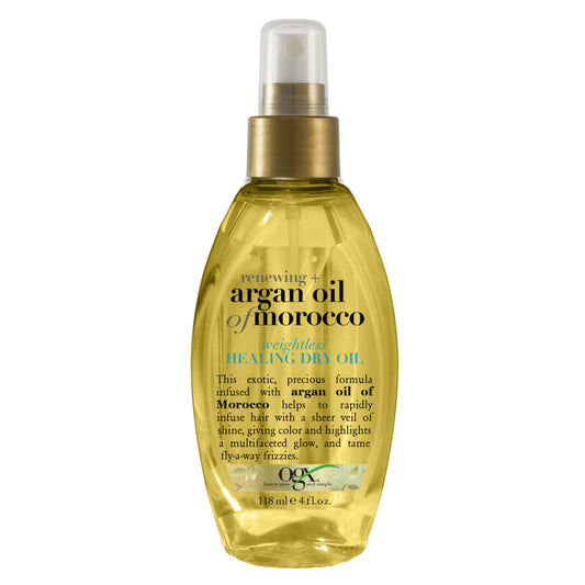 ogx front packaging shows bottle and clear product benefit shine