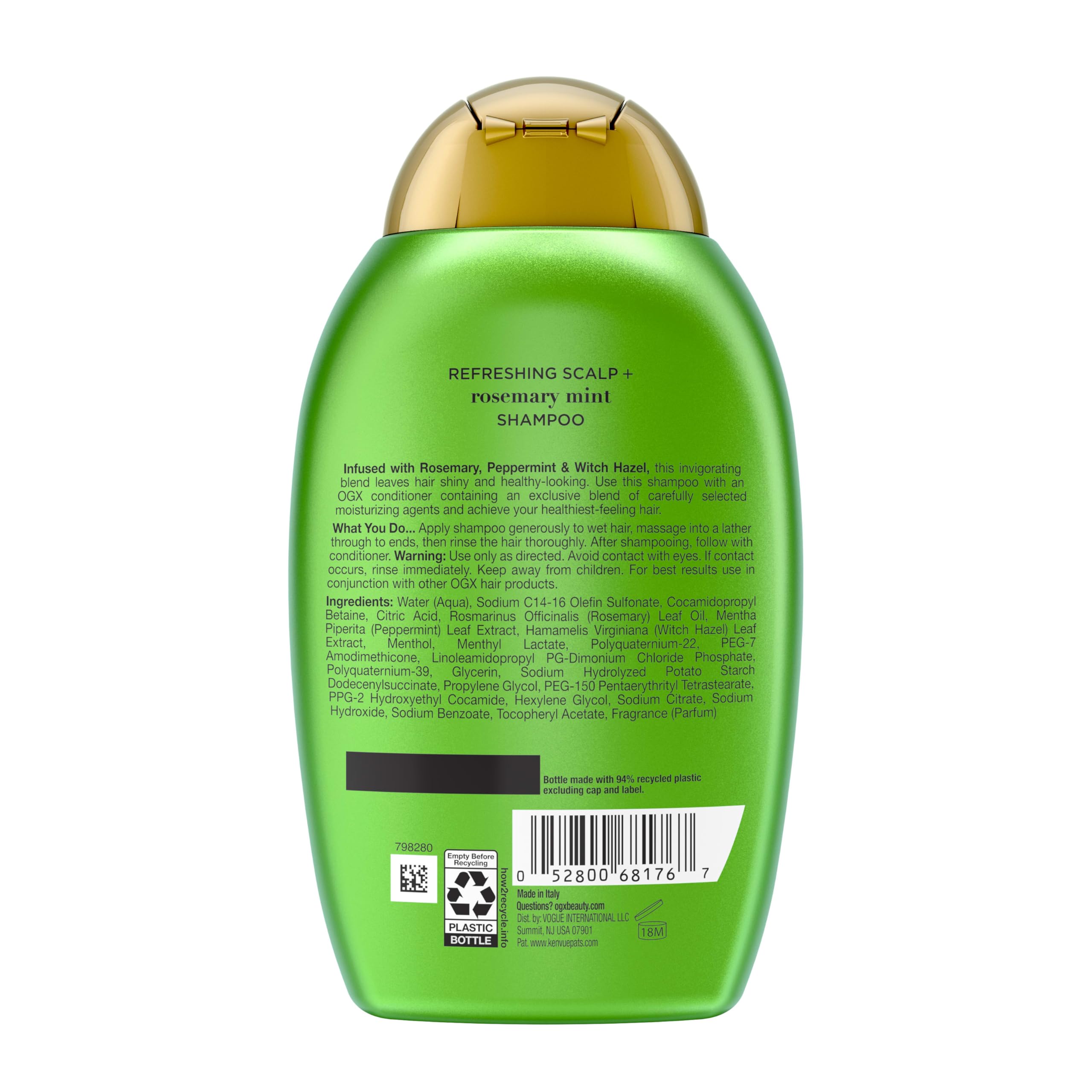 OGX bottle on bathroom shelf styling a refreshed hair routine