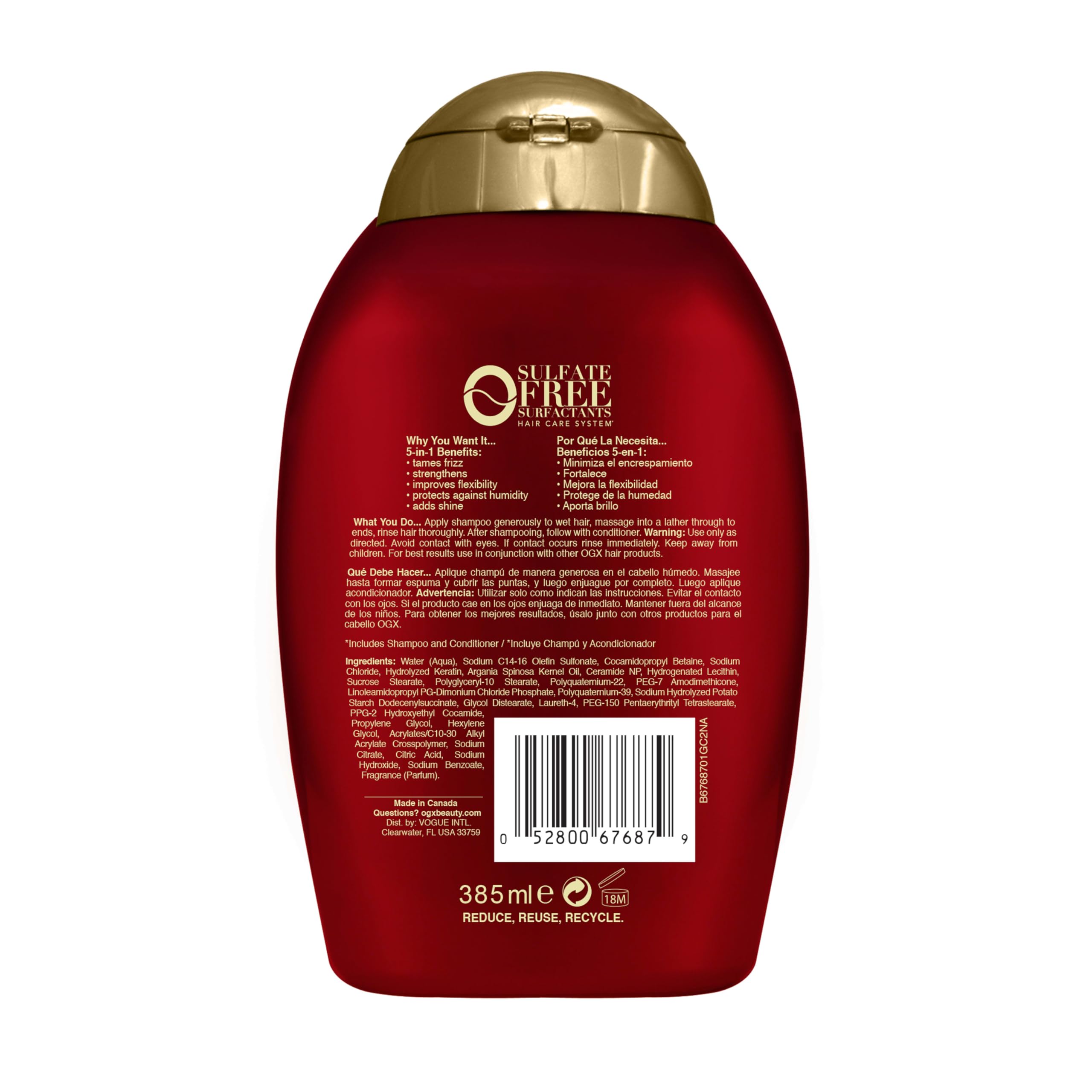OGX before and after hair image illustrating reduced frizz and enhanced shine