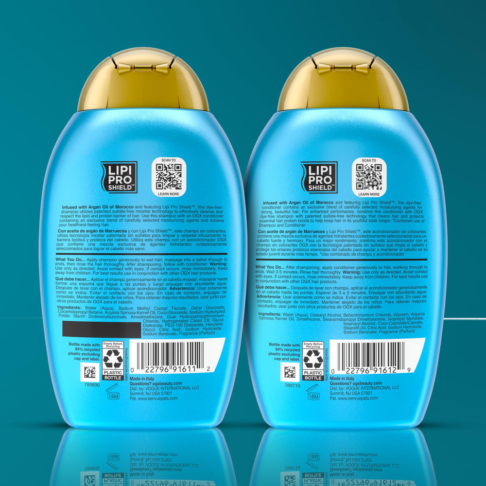 OGX before and after hair texture comparison showing smoother result benefit