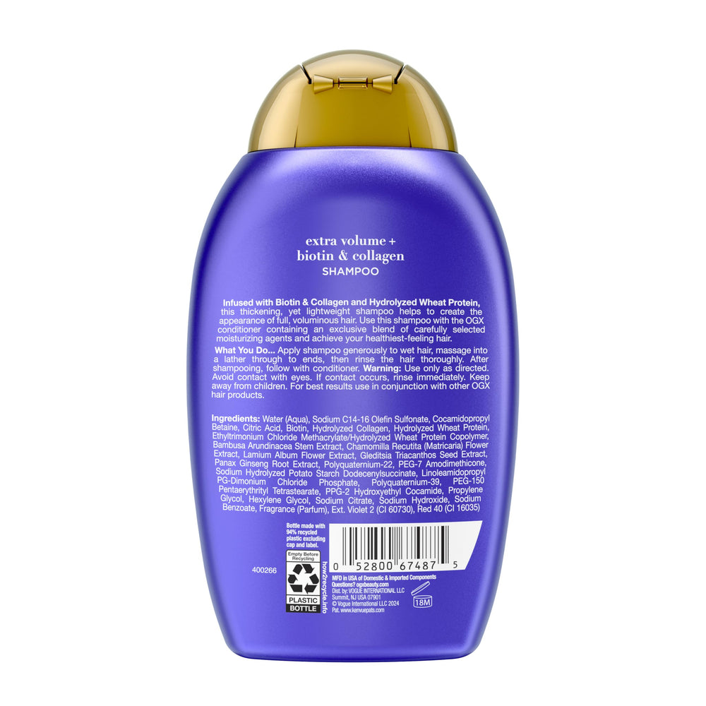 OGX model with fuller hair after use showing visible volume and body