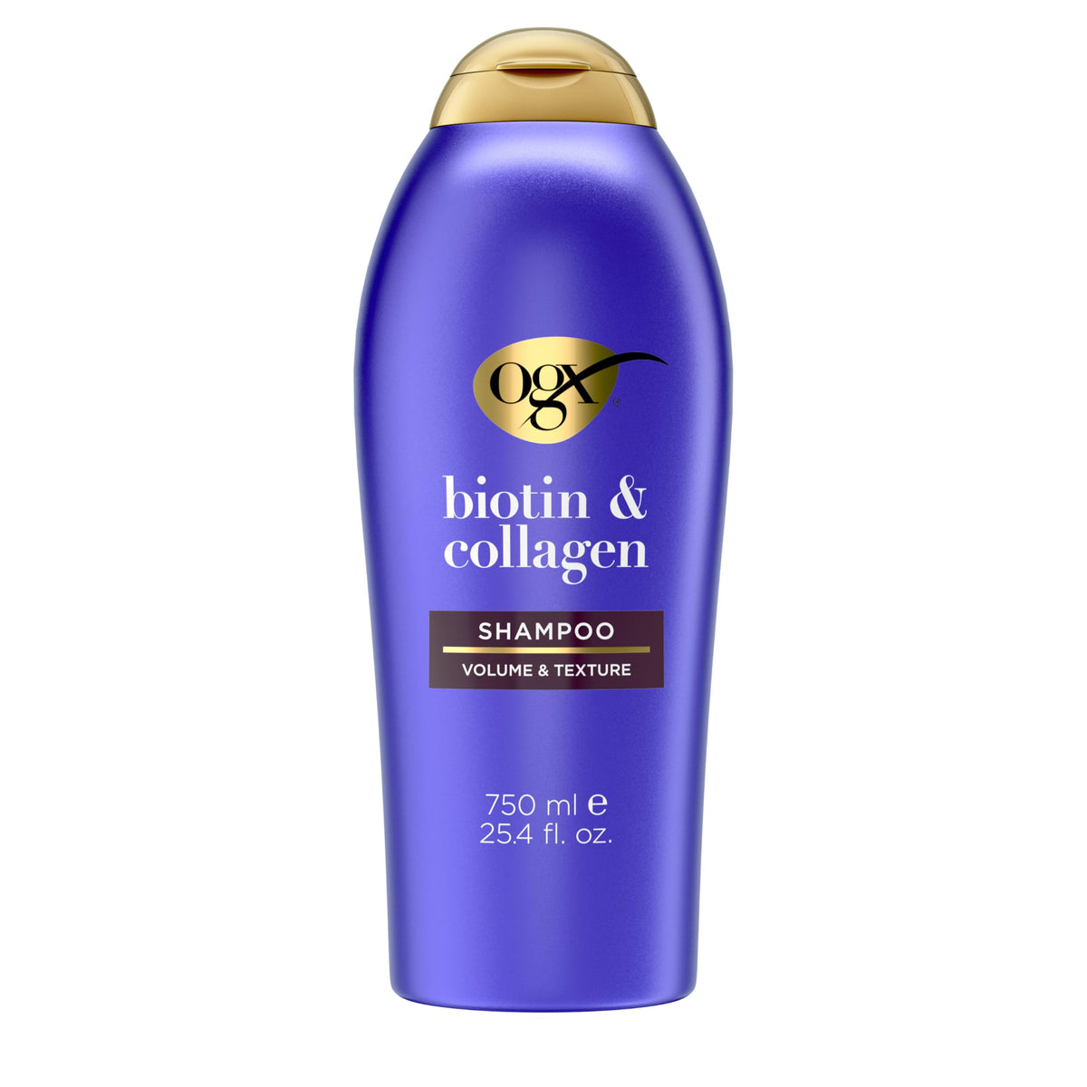 OGX front packaging showing shampoo bottle and benefits