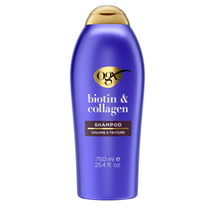 OGX front packaging showing shampoo bottle and benefits