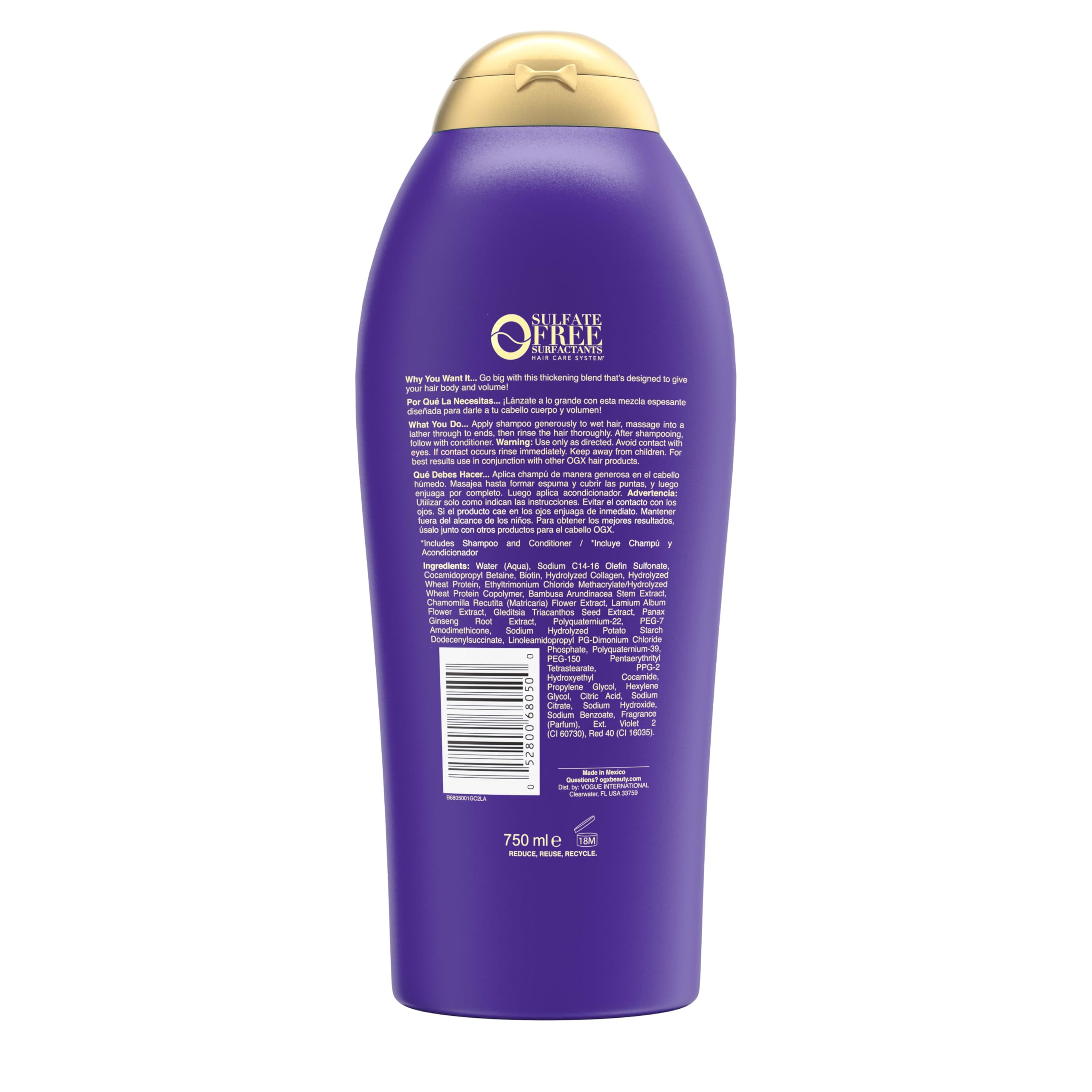 OGX product label close-up showing ingredient list and transparency