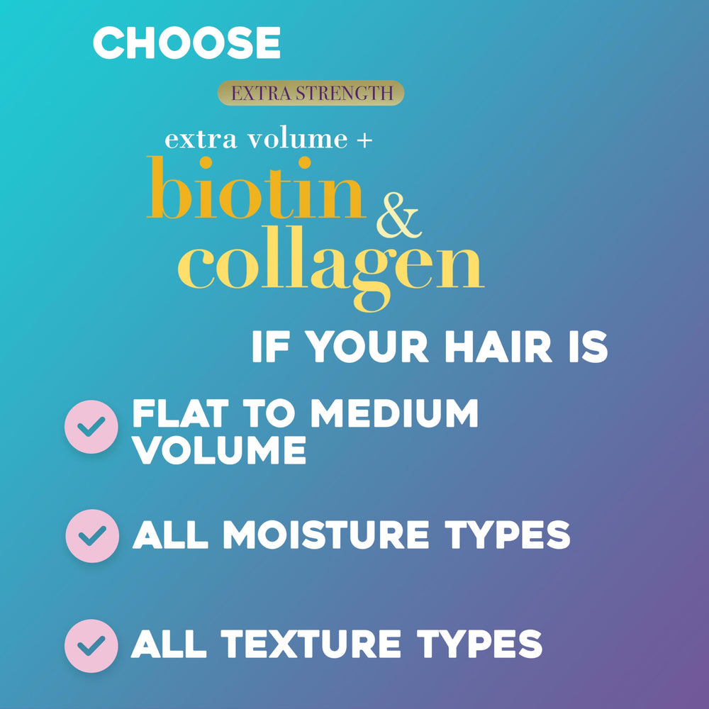 OGX shampoo next to conditioner showing coordinated volumizing routine