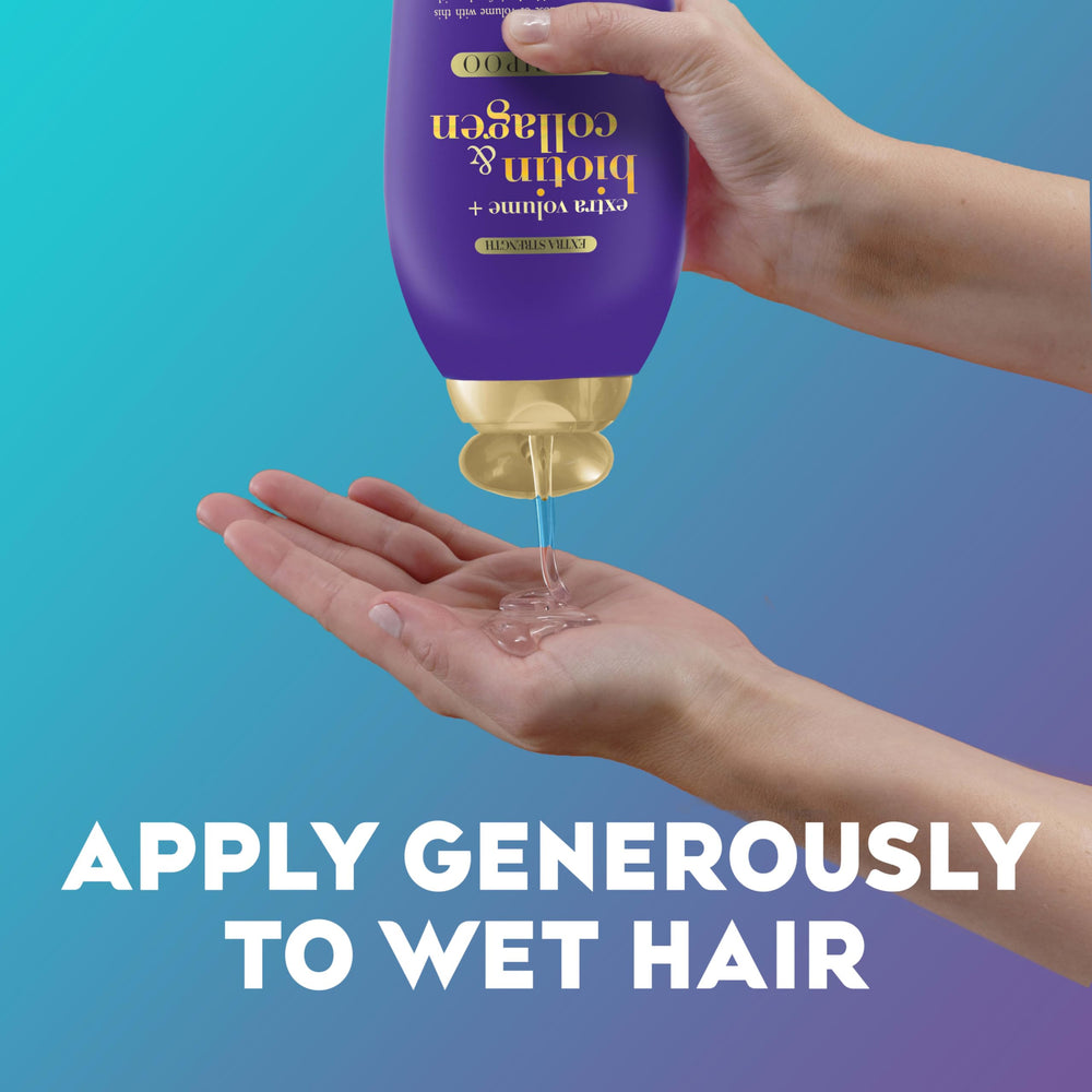 OGX shampoo pouring demonstration showing lightweight pour benefit