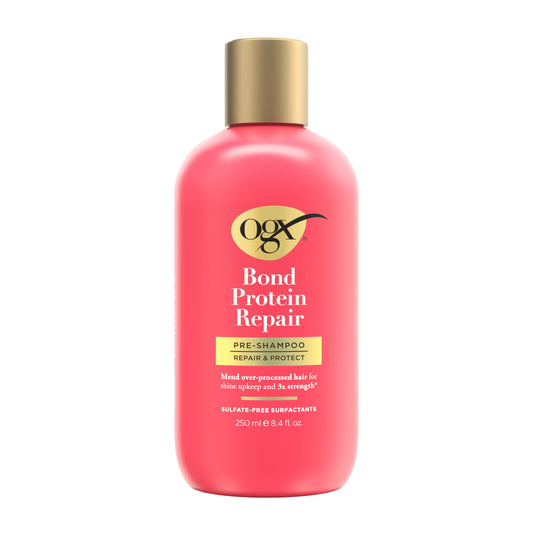 OGX front packaging showing bottle and branding benefits of repair
