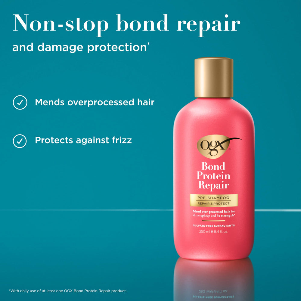 OGX close-up of creamy pre-shampoo texture showing nourishing formula