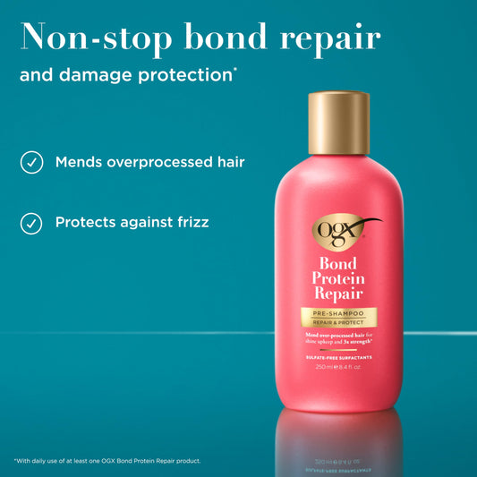 OGX close-up of creamy pre-shampoo texture showing nourishing formula