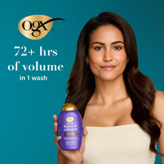 OGX close-up label detail highlighting Biotin and Collagen benefits