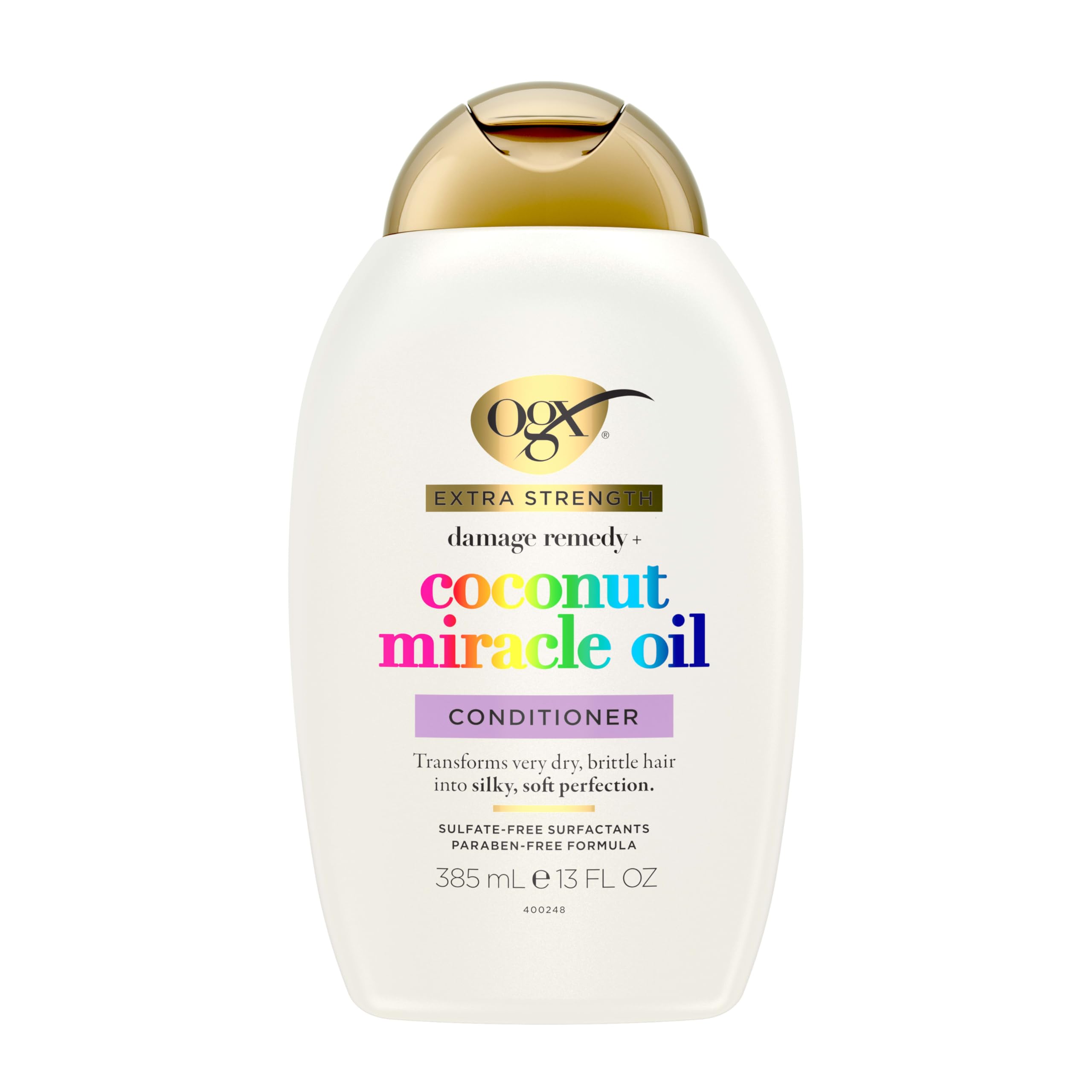 OGX label close-up highlighting key ingredients and paraben-free claim