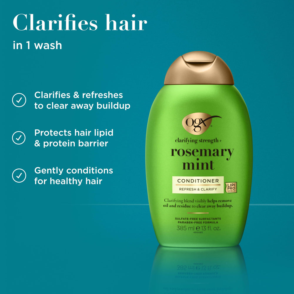 OGX close-up label detail highlighting product features and strength