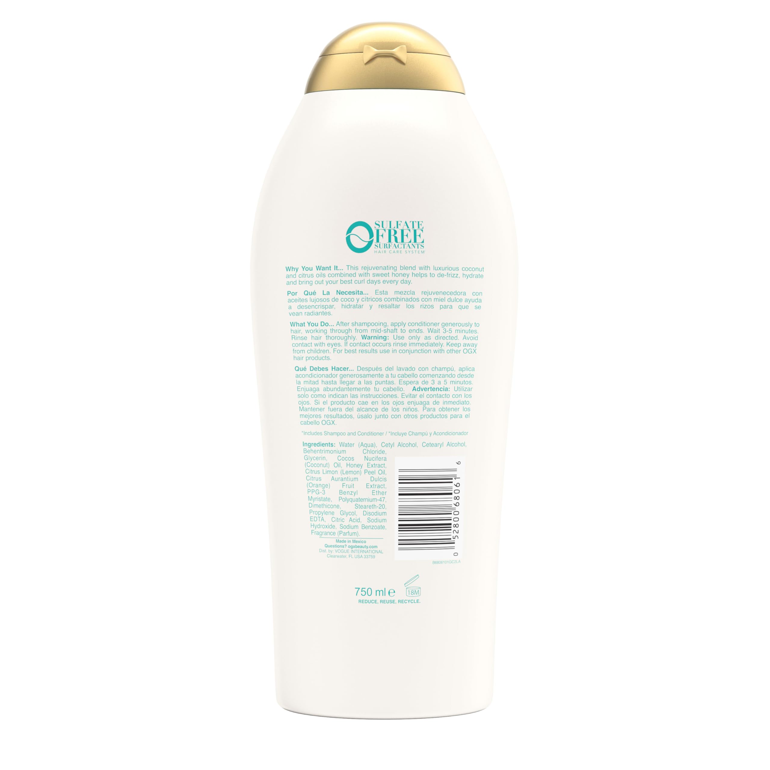 OGX bottle on bathroom counter styled in bright lifestyle setting