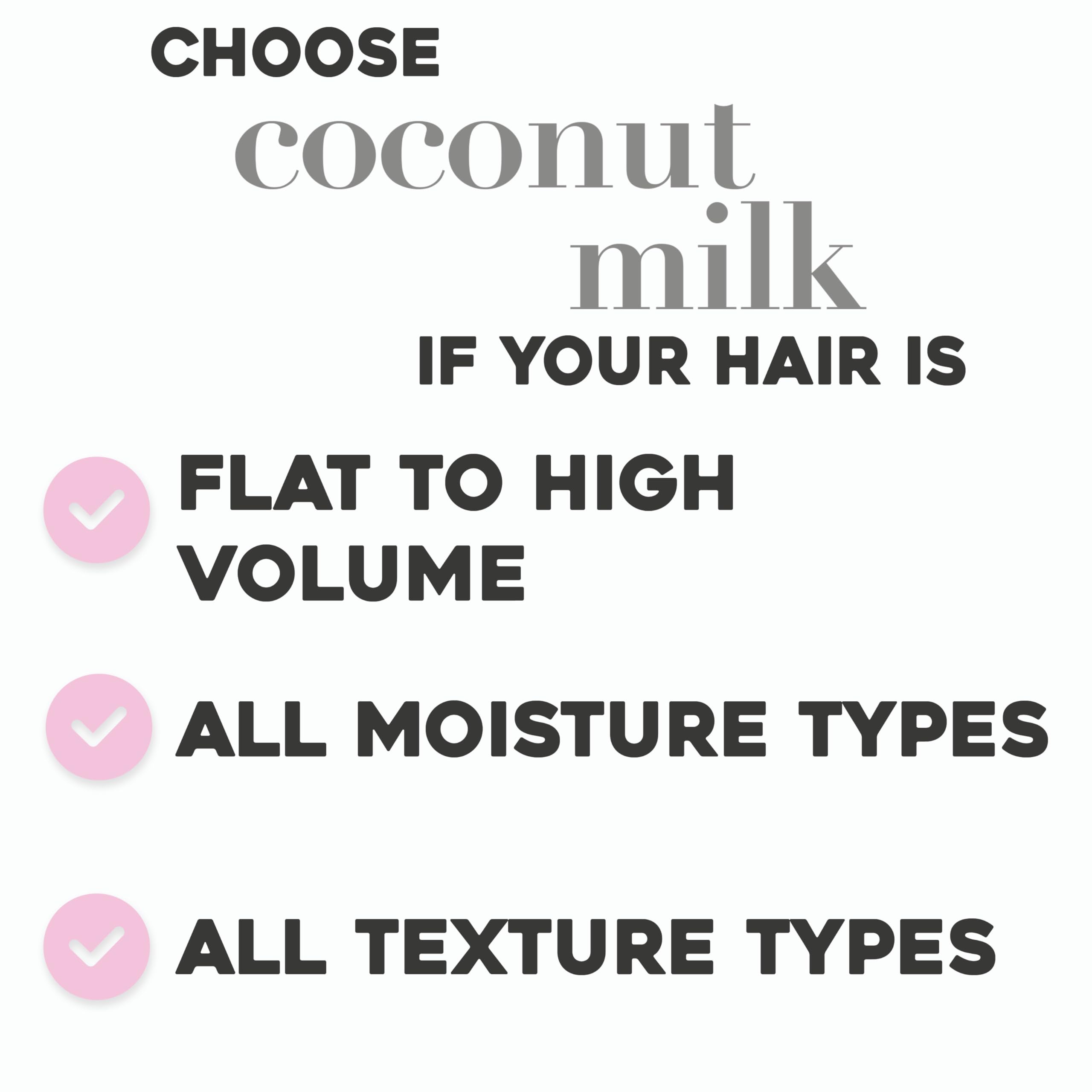 OGX coconut milk 4 fl oz bottle next to hand showing scale and travel-friendly size