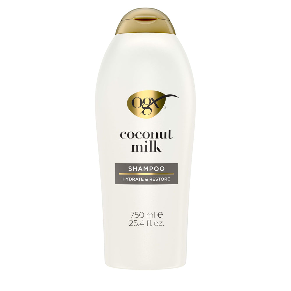 OGX front bottle shot showing coconut milk shampoo nourishing benefits