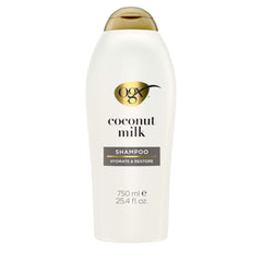 OGX front bottle shot showing coconut milk shampoo nourishing benefits