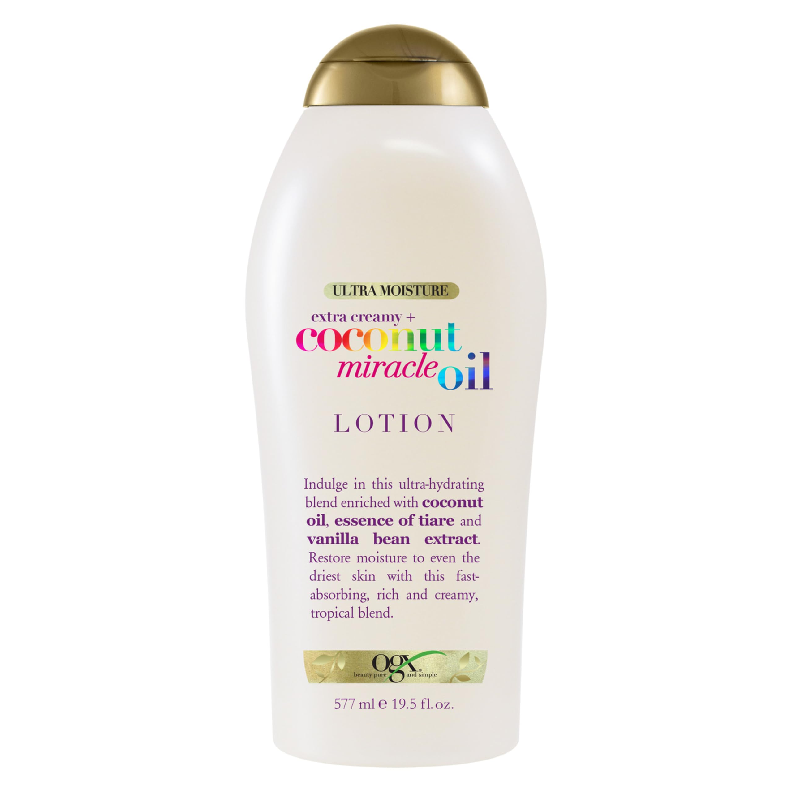OGX front bottle view showing coconut and vanilla scent benefits