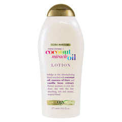 OGX front bottle view showing coconut and vanilla scent benefits