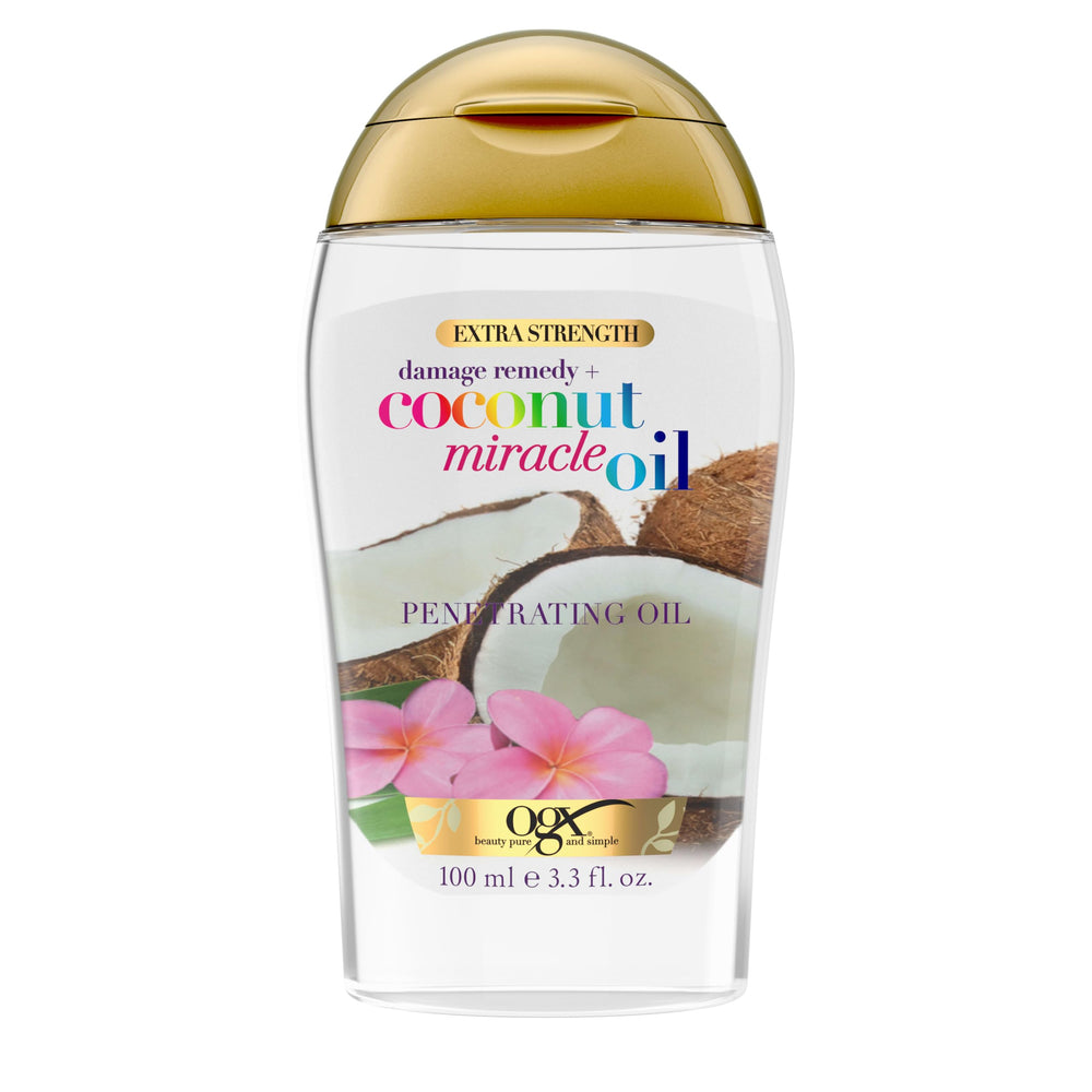 OGX front packaging showing bottle and product name with clear benefits