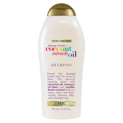 OGX bottle front view showing coconut miracle oil shampoo and benefits
